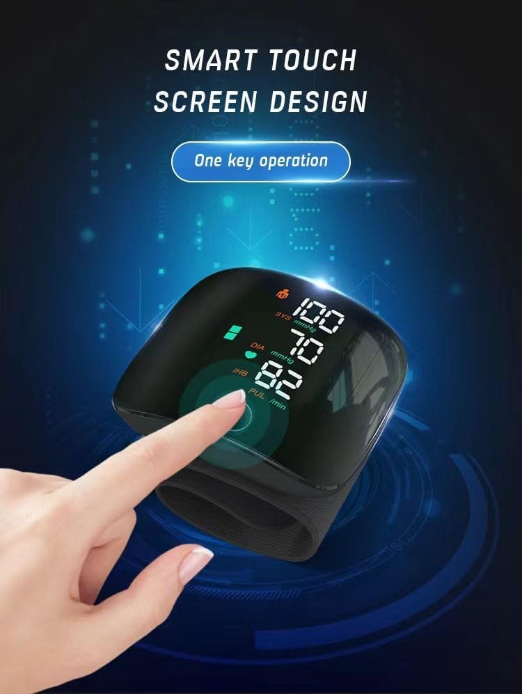 Blood pressure monitor worn on wrist taking reading