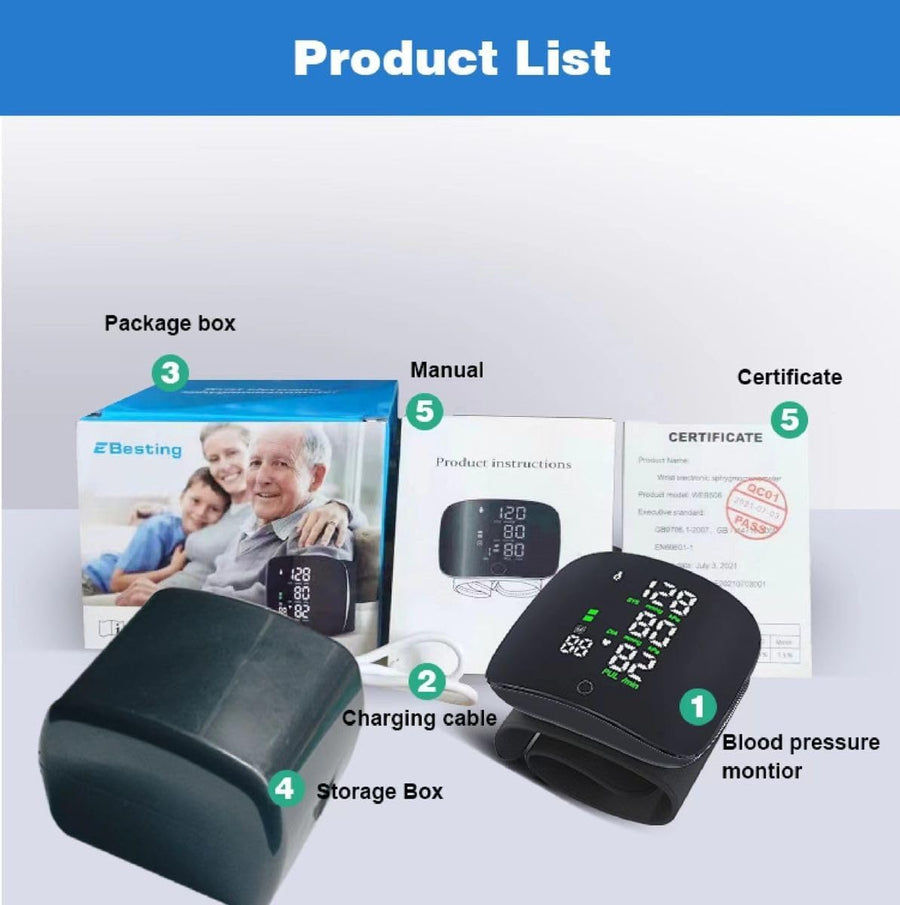 Portable wrist blood pressure monitor for home use
