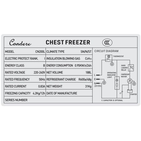Condere Chest Freezer 188L White