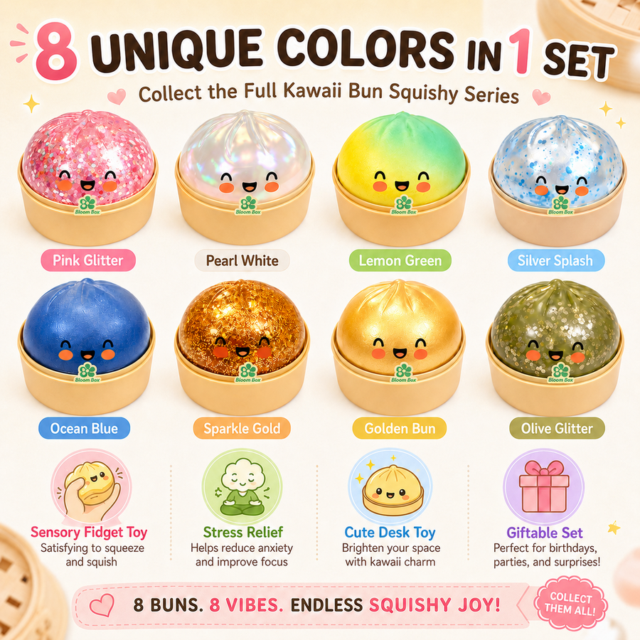 8-piece glitter dumpling squishy toy set, slow-rising stress relief fidget toy - image 5