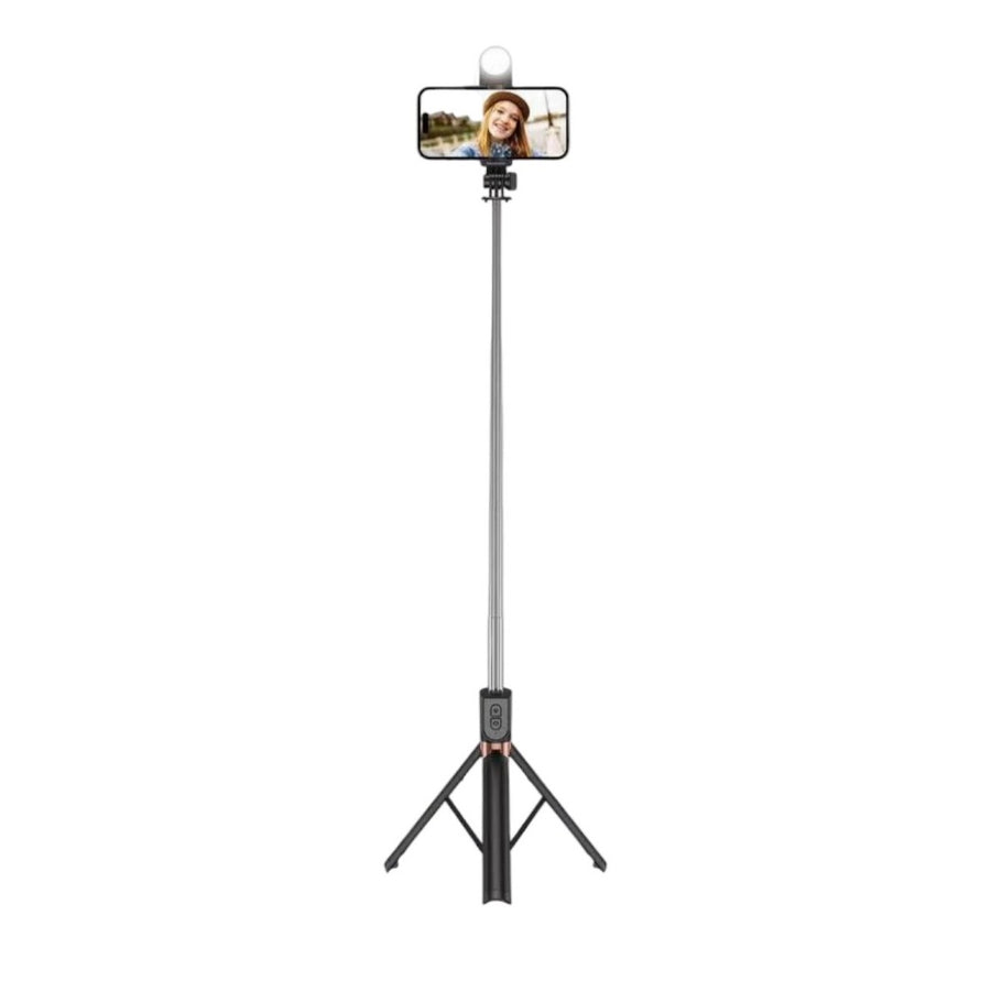 Plokama 1.3m Phone Tripod Stand with LED Light & Bluetooth Remote