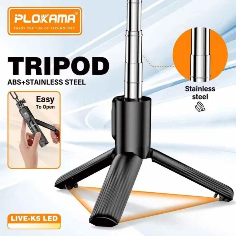 Plokama Live-K5 3-in-1 LED Selfie Stick Bluetooth Tripod with Remote