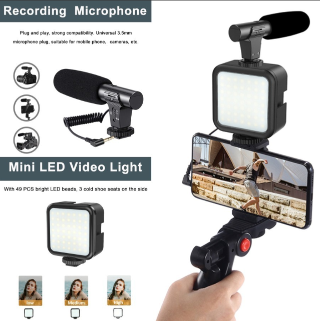 Plokama PK-773 Vlogging Kit with Mic & LED Light for Mobile Filmmakers