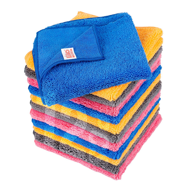 Liao Microfiber Cleaning Cloths Multicolour 35x35cm Pack of 12, Versatile Cleaning, 320 GSM, Reusable, Car & Kitchen Use, 40g per Cloth