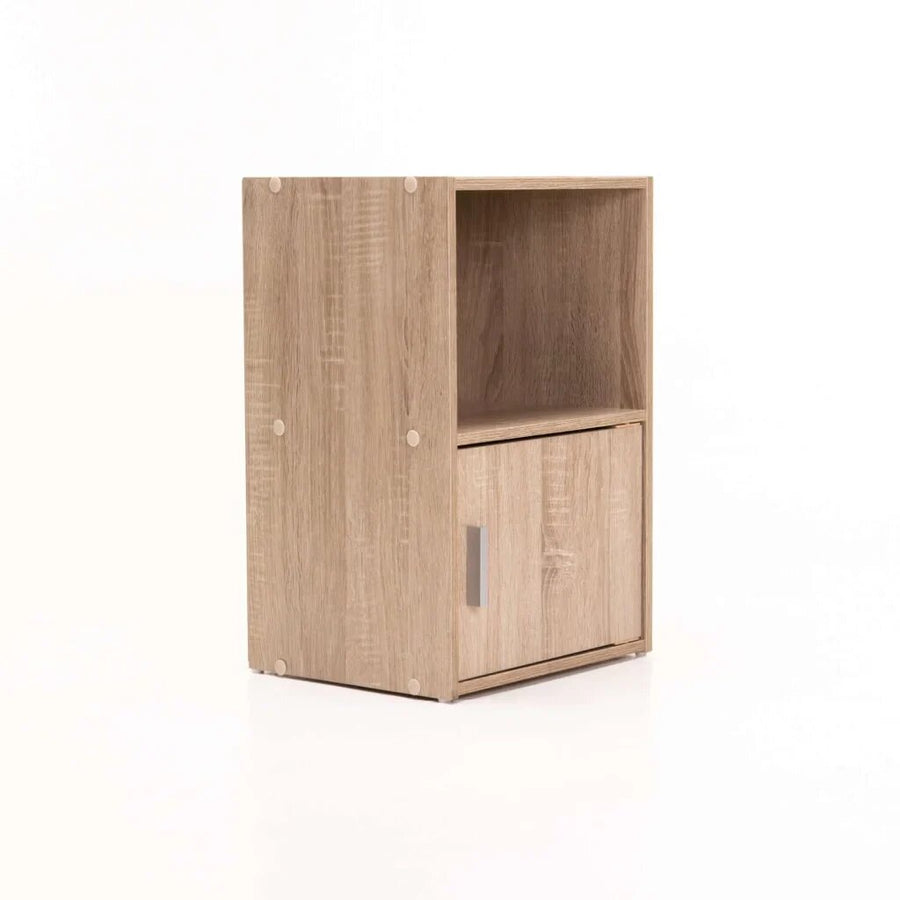CYRUS 1 Door Pedestal Bedside Table – Affordable Compact Nightstand Cabinet with Concealed Storage in Oak, Walnut, Wenge or White