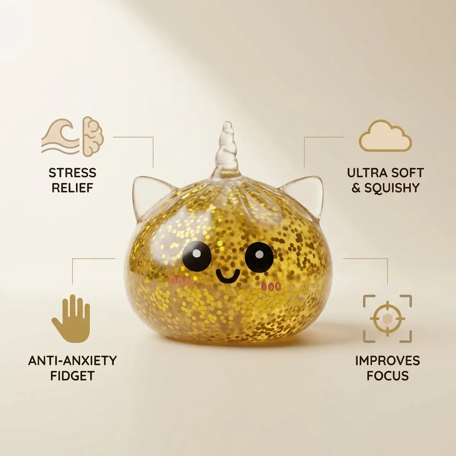 Gold unicorn squishy stress relief benefits