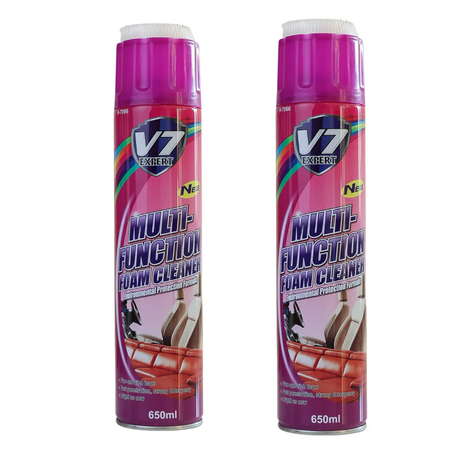 V7 Expert Multi-Function Foam Cleaner 650ml (Pack of 2) – Deep Cleaning Spray | Purple Lavender or Yellow Lemon