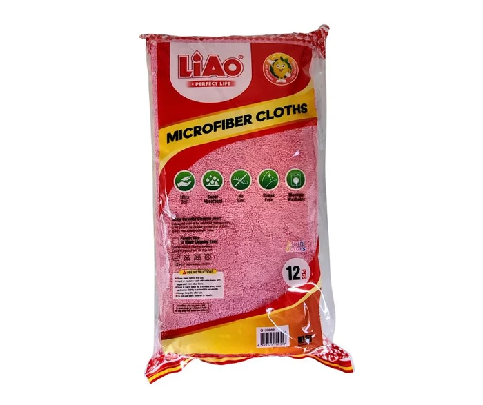 Liao Microfiber Cleaning Cloths Multicolour 35x35cm Pack of 12, Versatile Cleaning, 320 GSM, Reusable, Car & Kitchen Use, 40g per Cloth