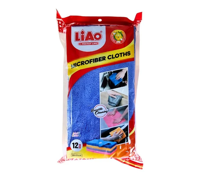 Liao Microfiber Cleaning Cloths Multicolour 35x35cm Pack of 12, Versatile Cleaning, 320 GSM, Reusable, Car & Kitchen Use, 40g per Cloth
