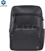 Lito LK01 genuine leather fingerprint backpack in black, front view