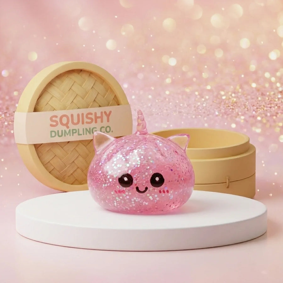 Pink unicorn glitter dumpling squishy