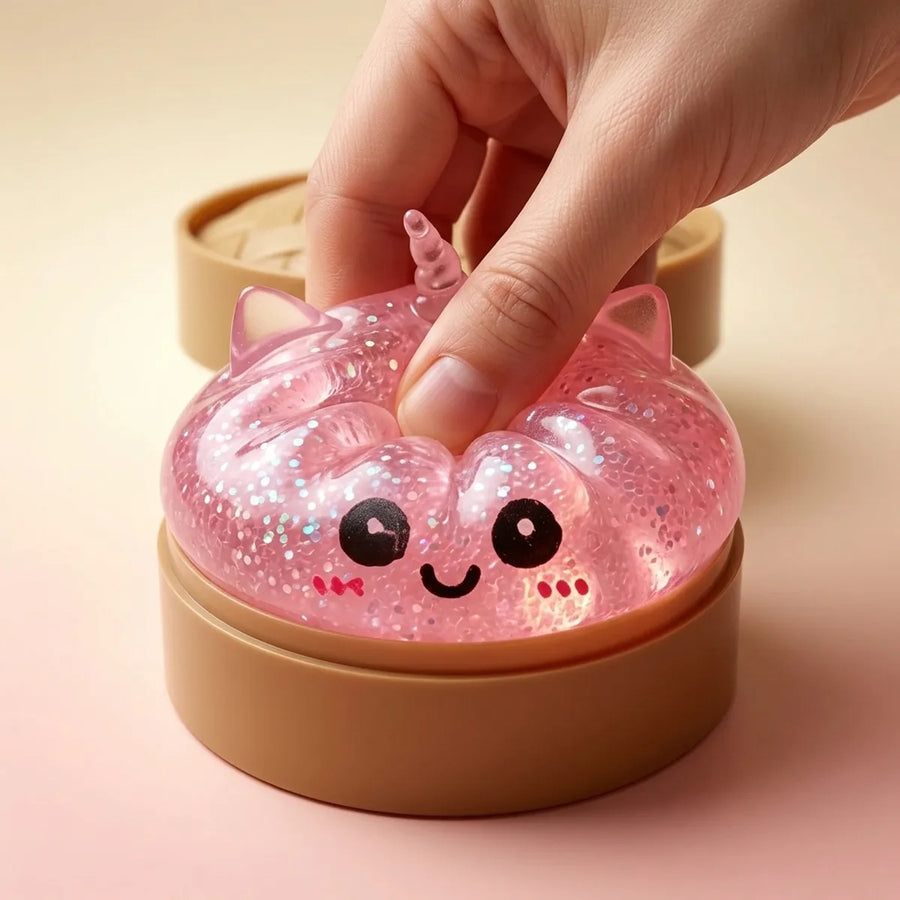 Pink unicorn dumpling squishy slow rise after squeeze