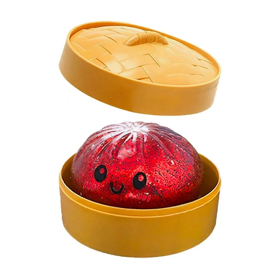 Red glitter dumpling squishy in steamer box