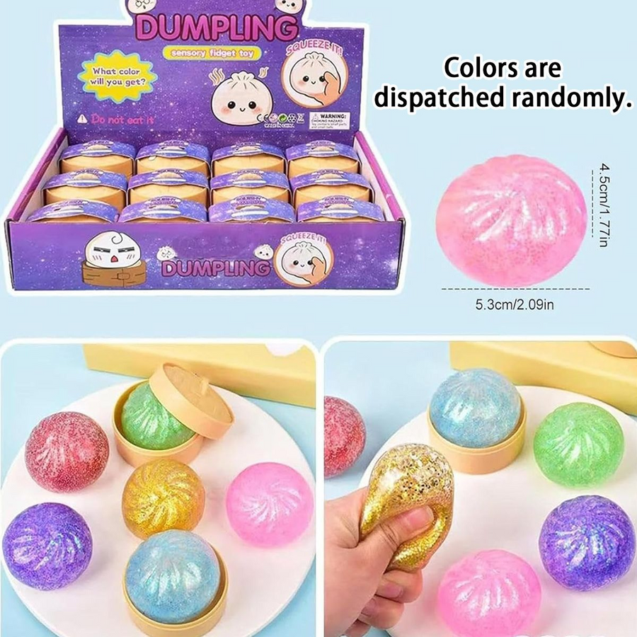 10-Pack Mini Glitter Dumpling Squishies 5.3cm - Stress Relief Squeeze Fidget Toys