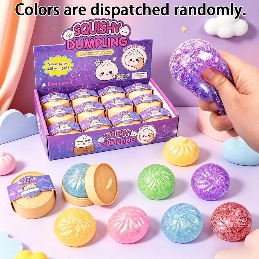 4-Pack Mini Glitter Dumpling Squishies 5.3cm - Stress Relief Squeeze Fidget Toys