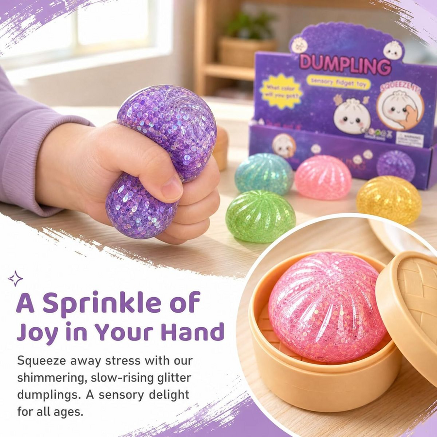 10-Pack Mini Glitter Dumpling Squishies 5.3cm - Stress Relief Squeeze Fidget Toys