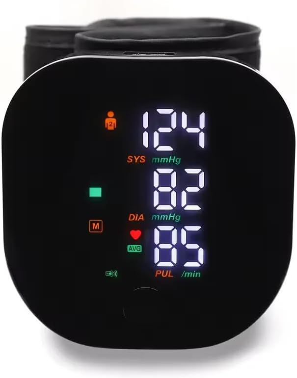Wrist blood pressure monitor with LED colour screen