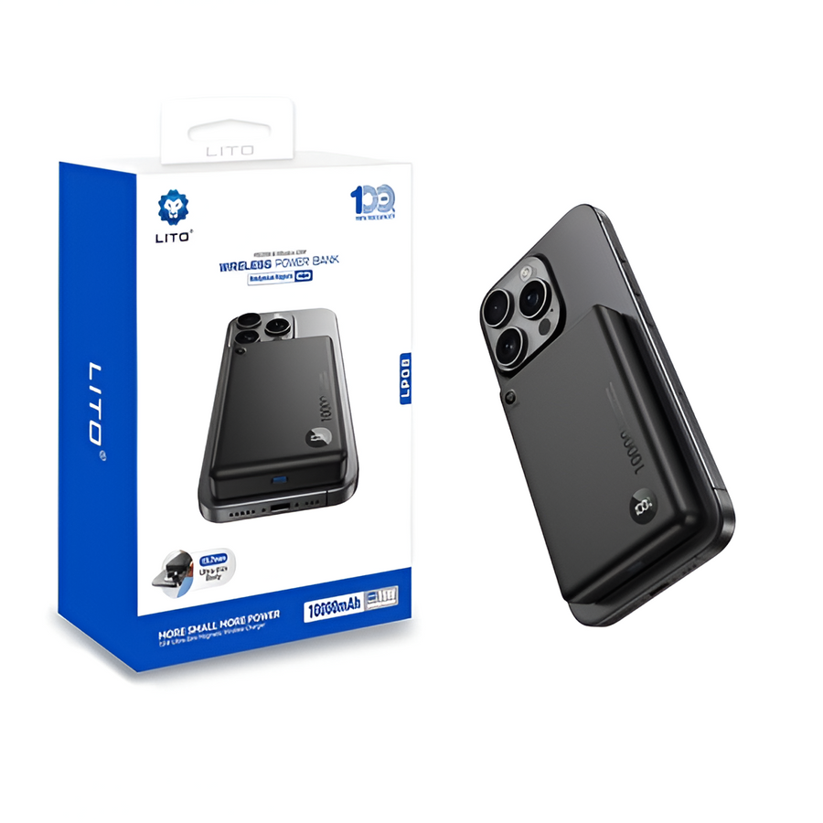 LITO LP08 10000mAh Qi2 Magnetic Wireless Power Bank - 3-in-1 Ultra-Slim 20W PD Portable Charger with Apple Watch Charger & LED Display