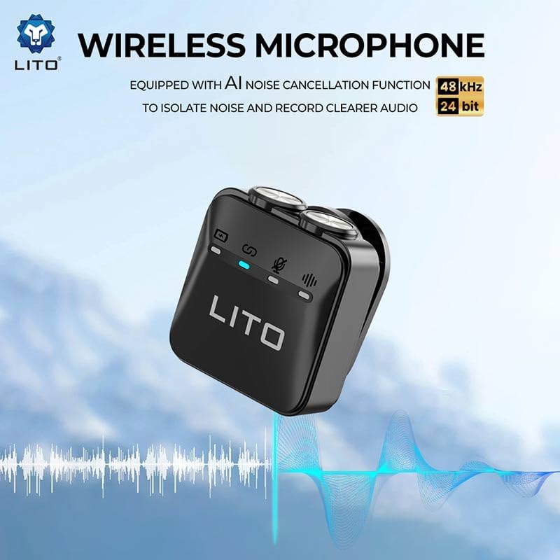 LITO wireless microphone with AI noise cancellation 48kHz 24-bit audio