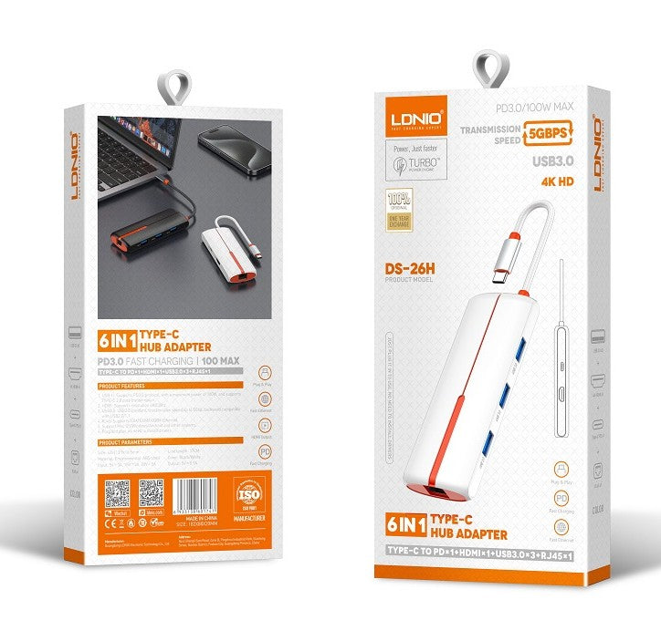 LDNIO DS-26H 6-in-1 USB-C Docking Station
