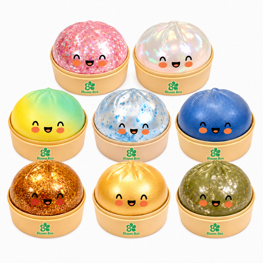 8-piece glitter dumpling squishy toy set, slow-rising stress relief fidget toy - image 1