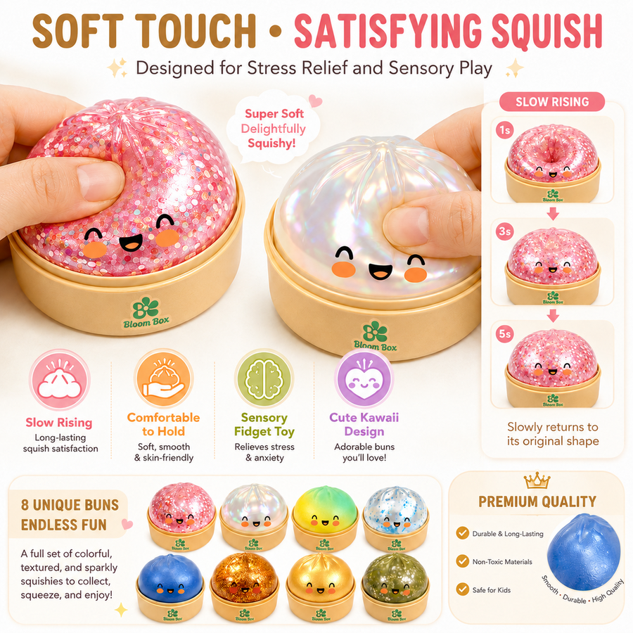 8-piece glitter dumpling squishy toy set, slow-rising stress relief fidget toy - image 2