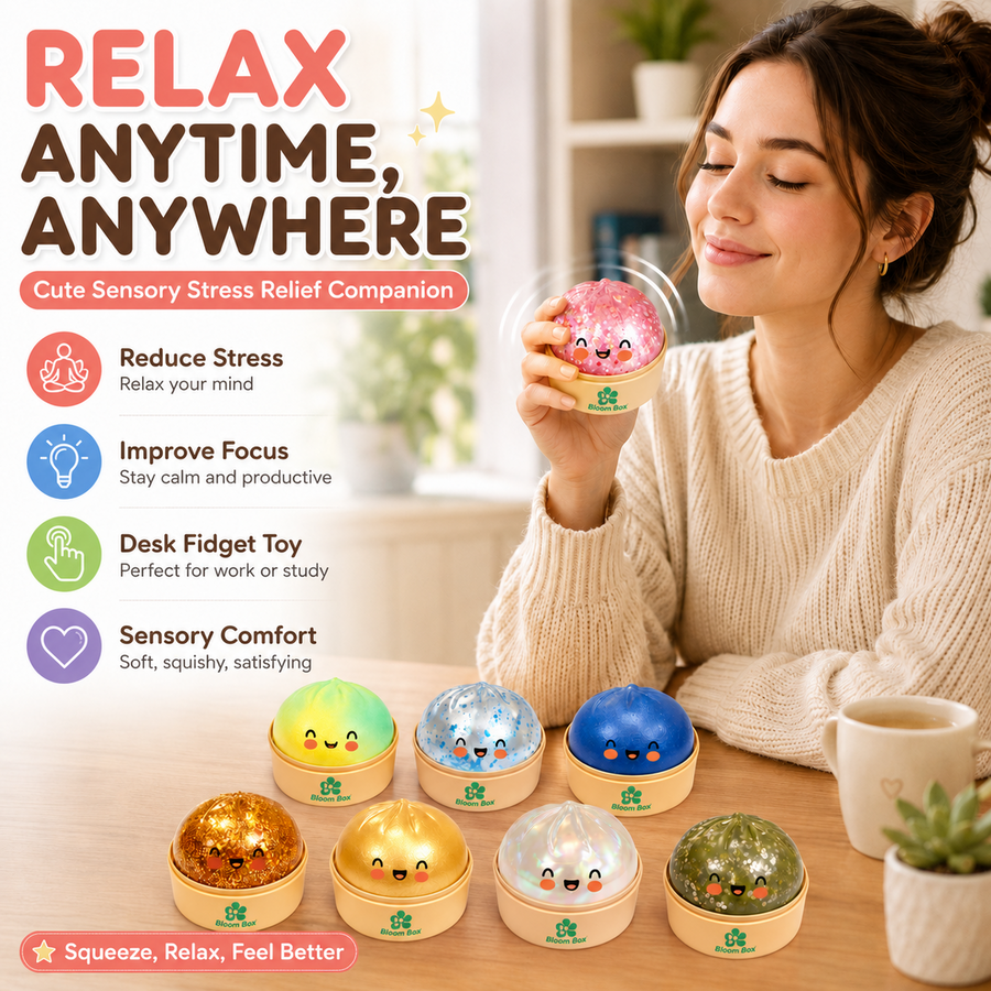 8-piece glitter dumpling squishy toy set, slow-rising stress relief fidget toy - image 3