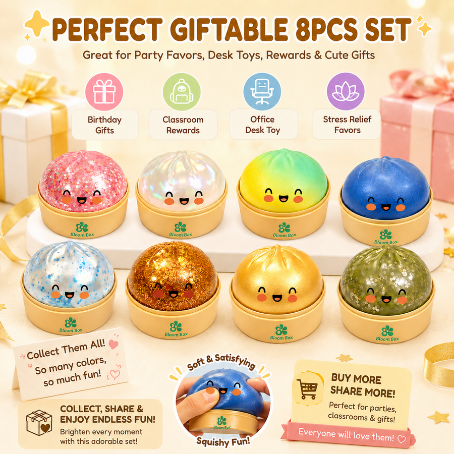 8-piece glitter dumpling squishy toy set, slow-rising stress relief fidget toy - image 4
