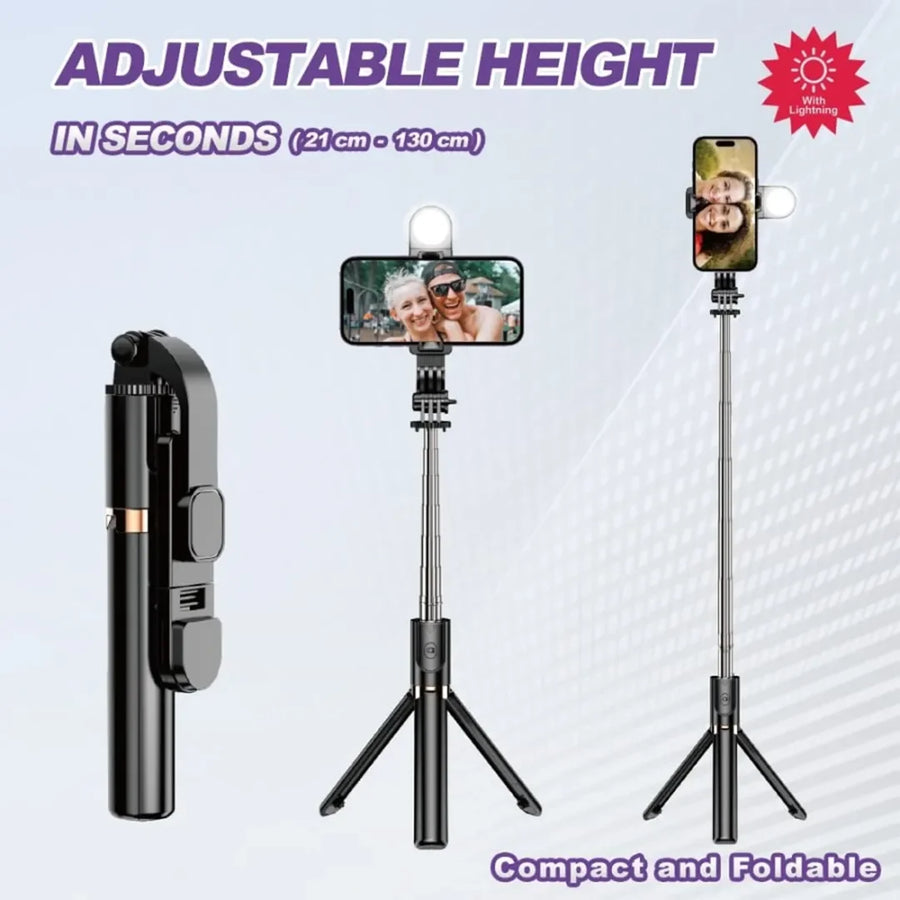 Plokama 1.3m Phone Tripod Stand with LED Light & Bluetooth Remote