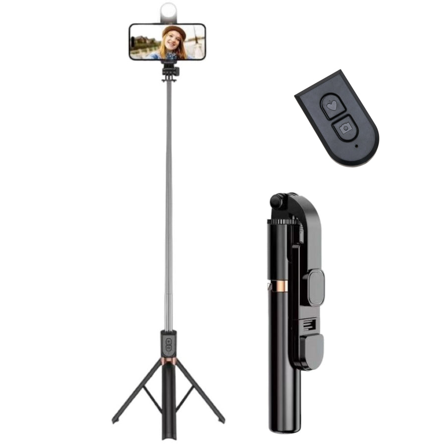 Plokama 1.3m Phone Tripod Stand with LED Light & Bluetooth Remote