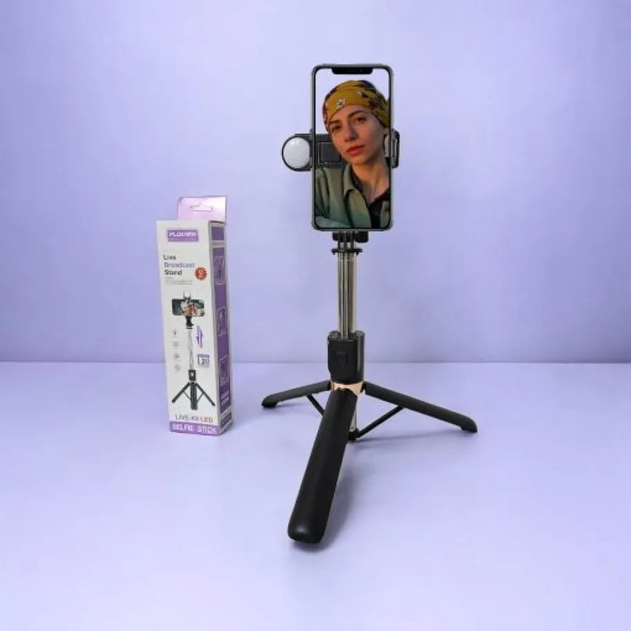 Plokama 1.3m Phone Tripod Stand with LED Light & Bluetooth Remote