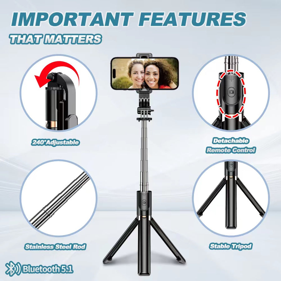 Plokama LIVE-K8 1.3m Wireless Selfie Stick Tripod for iPhone & Android