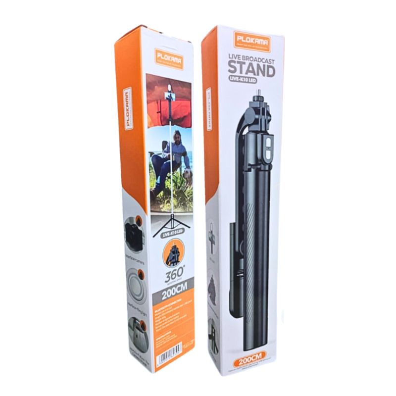 Plokama Live K10 200cm Tripod Holder with Dual LED Lights & Bluetooth Remote