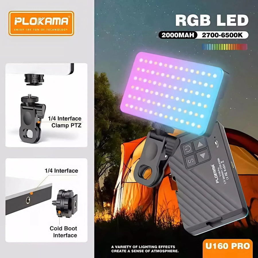 Plokama U160 Pro RGB LED Light 2000mAh 2700-6500K for Photo & Gaming