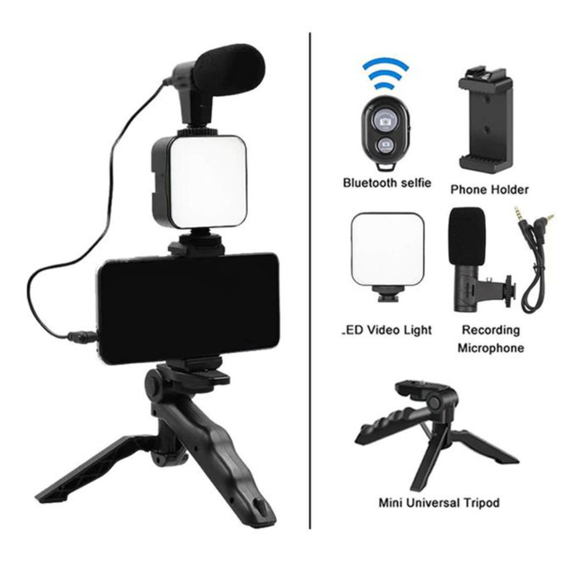 Plokama PK-773 Vlogging Kit with Mic & LED Light for Mobile Filmmakers