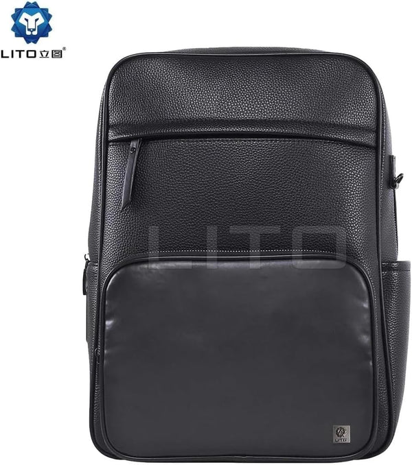 Lito LK01 genuine leather fingerprint backpack in black, front view