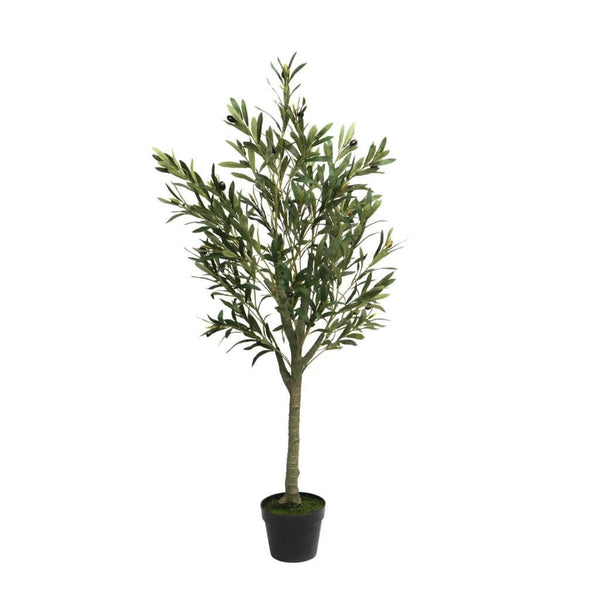 Artificial olive tree in pot 130cm tall with olive-green leaves in a black pot