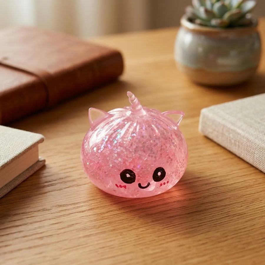 Pink unicorn glitter dumpling squishy lifestyle