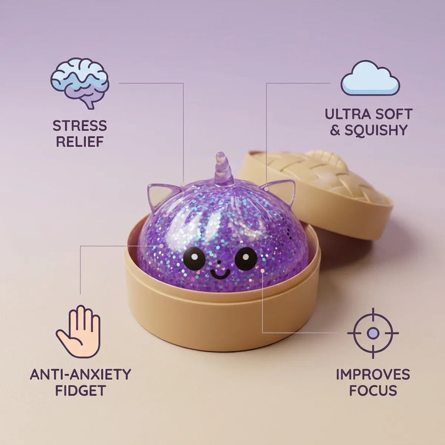 Purple unicorn squishy stress relief benefits