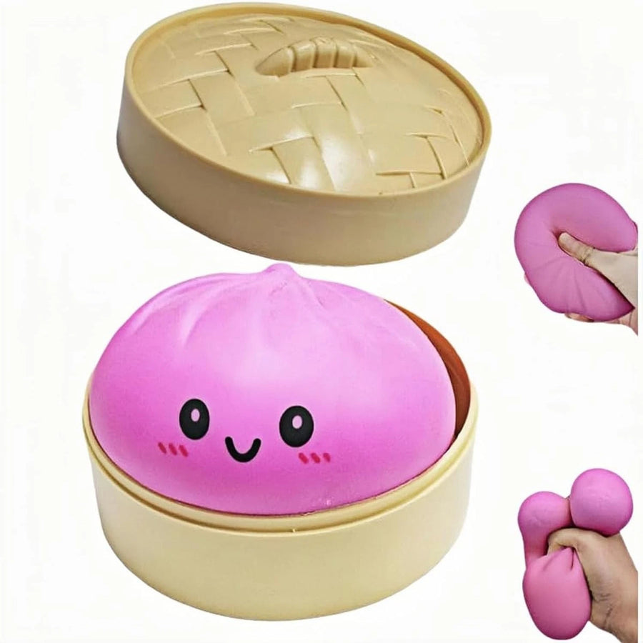 Pastel pink dumpling squishy in steamer box