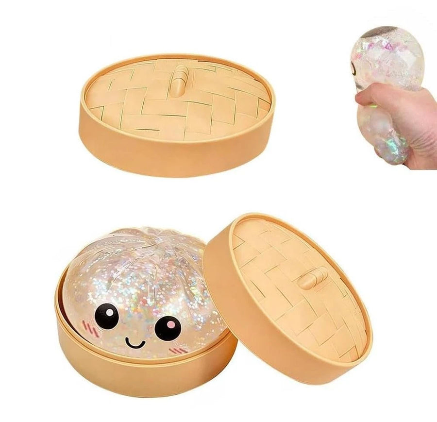 Clear glitter dumpling squishy in steamer box