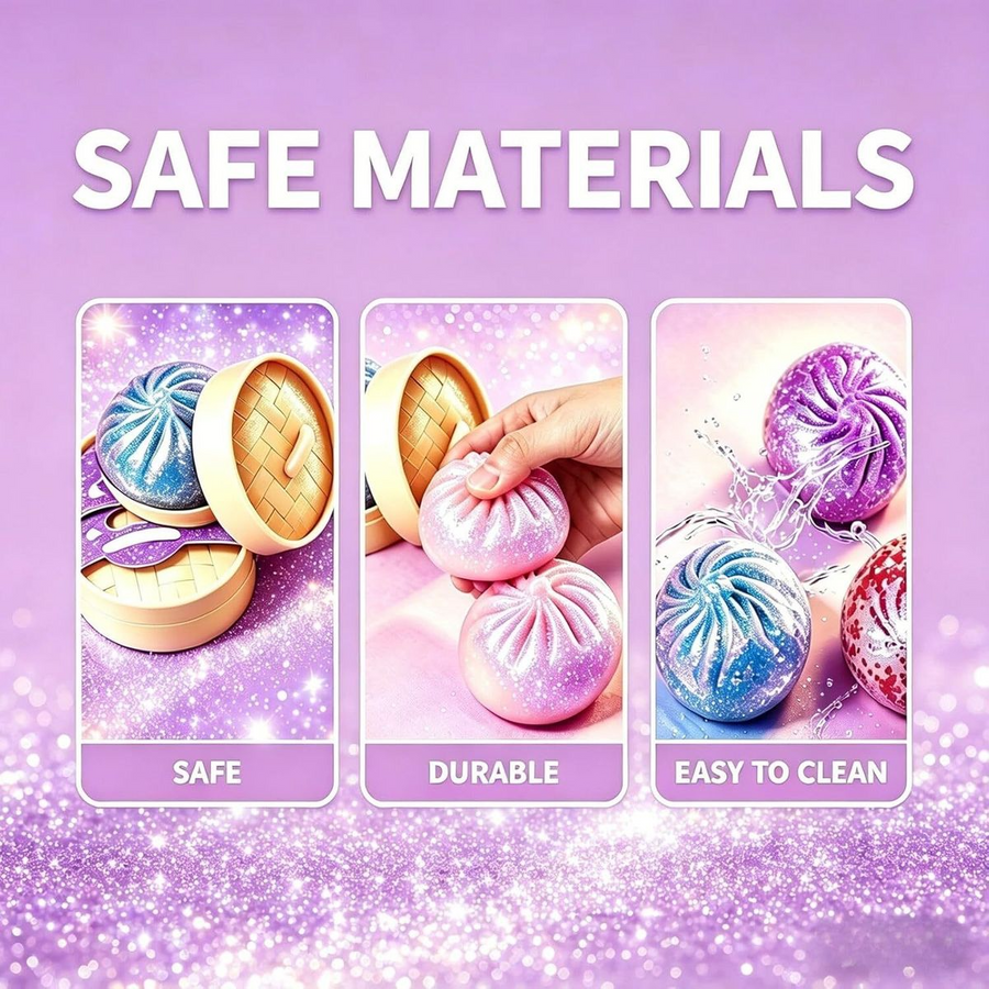 4-Pack Mini Glitter Dumpling Squishies 5.3cm - Stress Relief Squeeze Fidget Toys