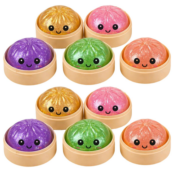 10-Pack Mini Glitter Dumpling Squishies 5.3cm - Stress Relief Squeeze Fidget Toys