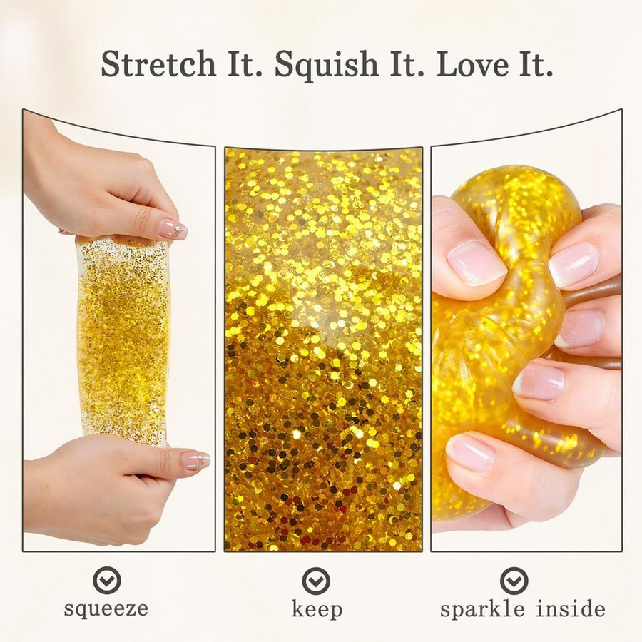 4-Pack Mini Glitter Dumpling Squishies 5.3cm - Stress Relief Squeeze Fidget Toys