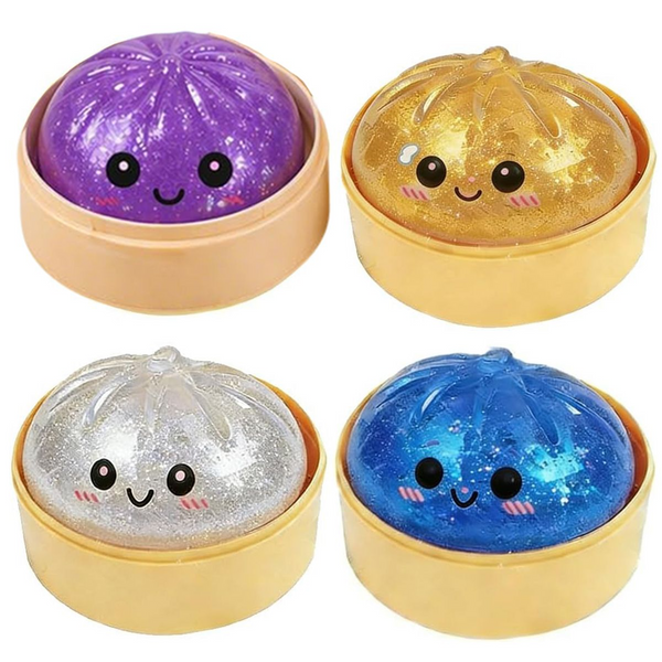 4-Pack Mini Glitter Dumpling Squishies 5.3cm - Stress Relief Squeeze Fidget Toys